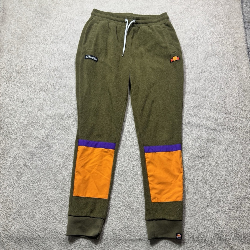 Ellesse Sweatpants Mens Small Norleo Retro Fleece Jogger Green Orange Drawstring